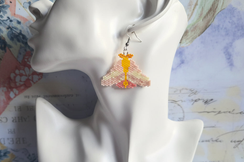 Beaded Rosy Maple Moth Earrings