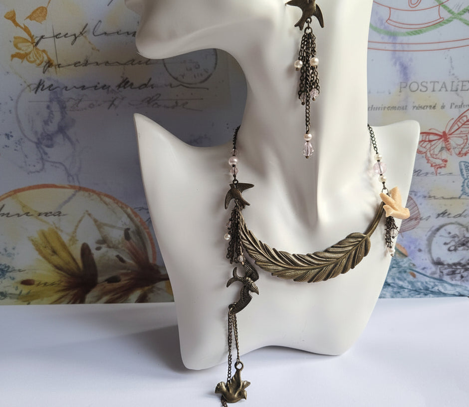 Birds of Paradise necklace and earrings set