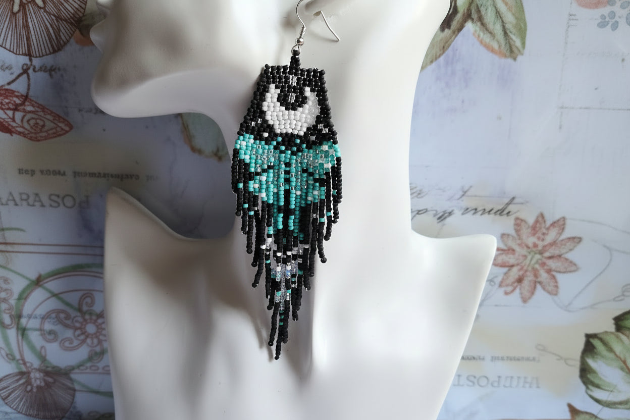 Beaded luna moth fringe earrings
