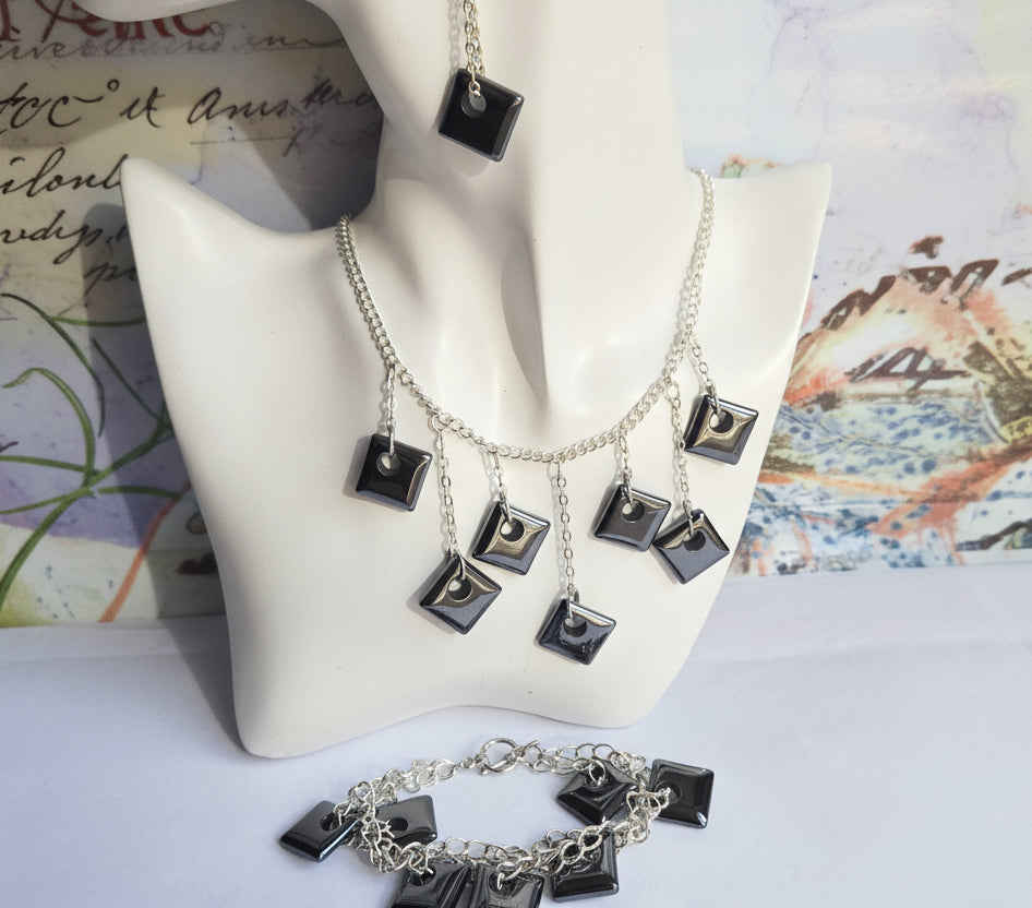 Hematite necklace, bracelet and earrings set