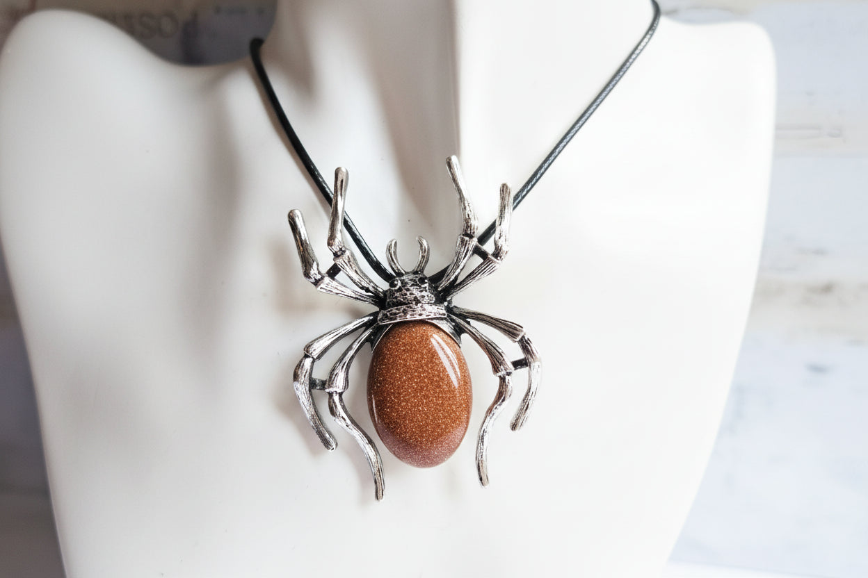 2in1 gemstone spider necklace