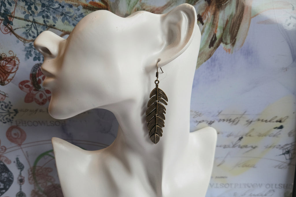 Bronze feather earrings