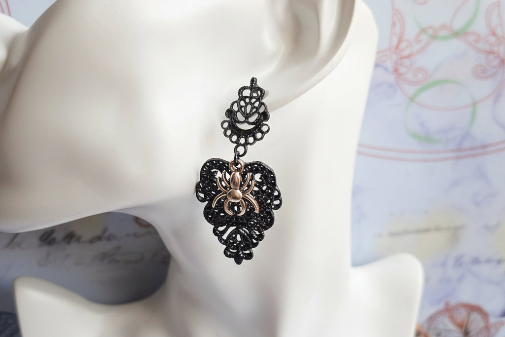Black lace spider Earrings