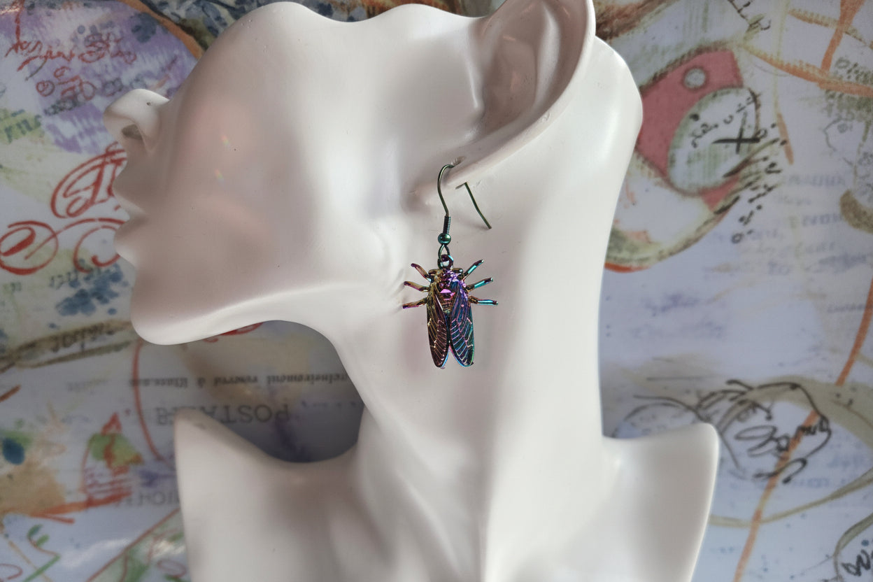 Rainbow cicada earrings