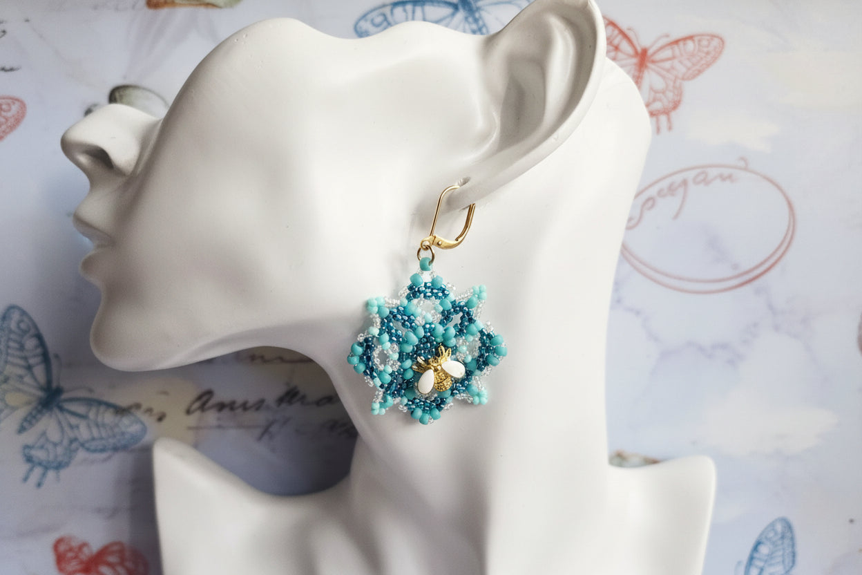 Beaded mandala bee earrings