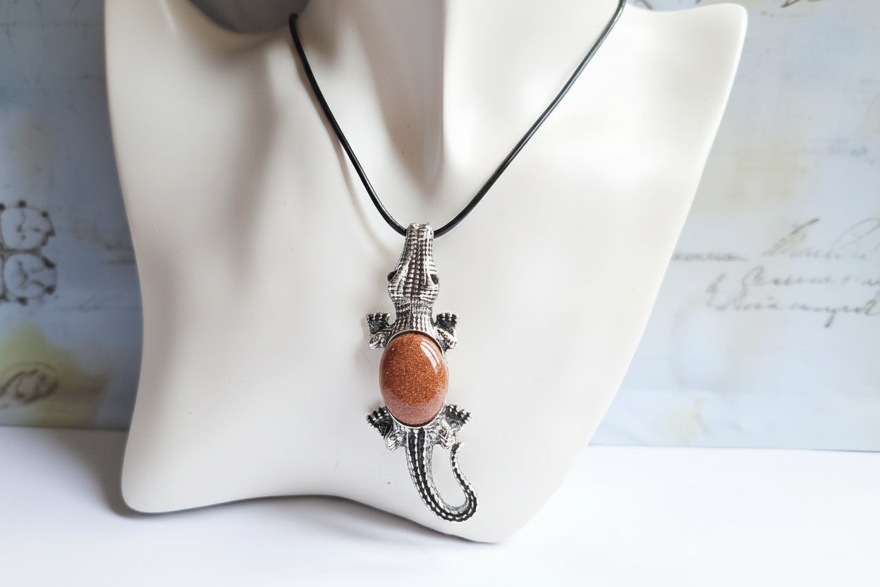 2in1 gemstone crocodile necklace