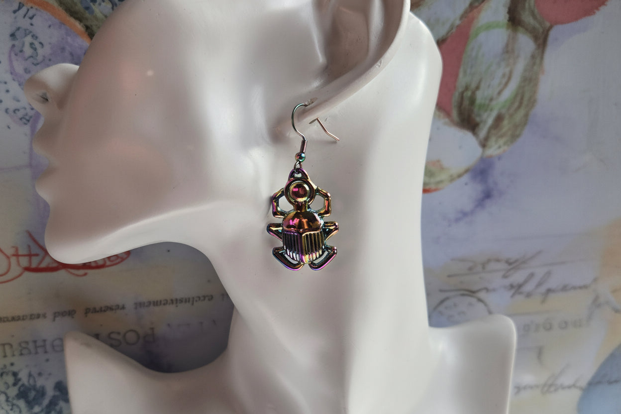 Rainbow Scarab beetle earrings